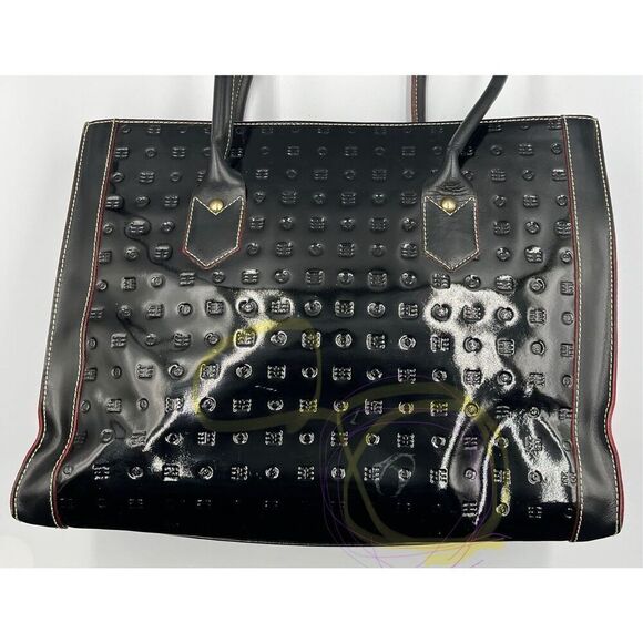 Arcadia Italian Genuine Black Patent Leather Double Handle Rectangle Bag EUC - Picture 3 of 13